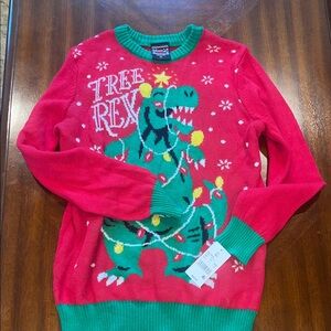 Festive Red Dinosaur Kids Sweater